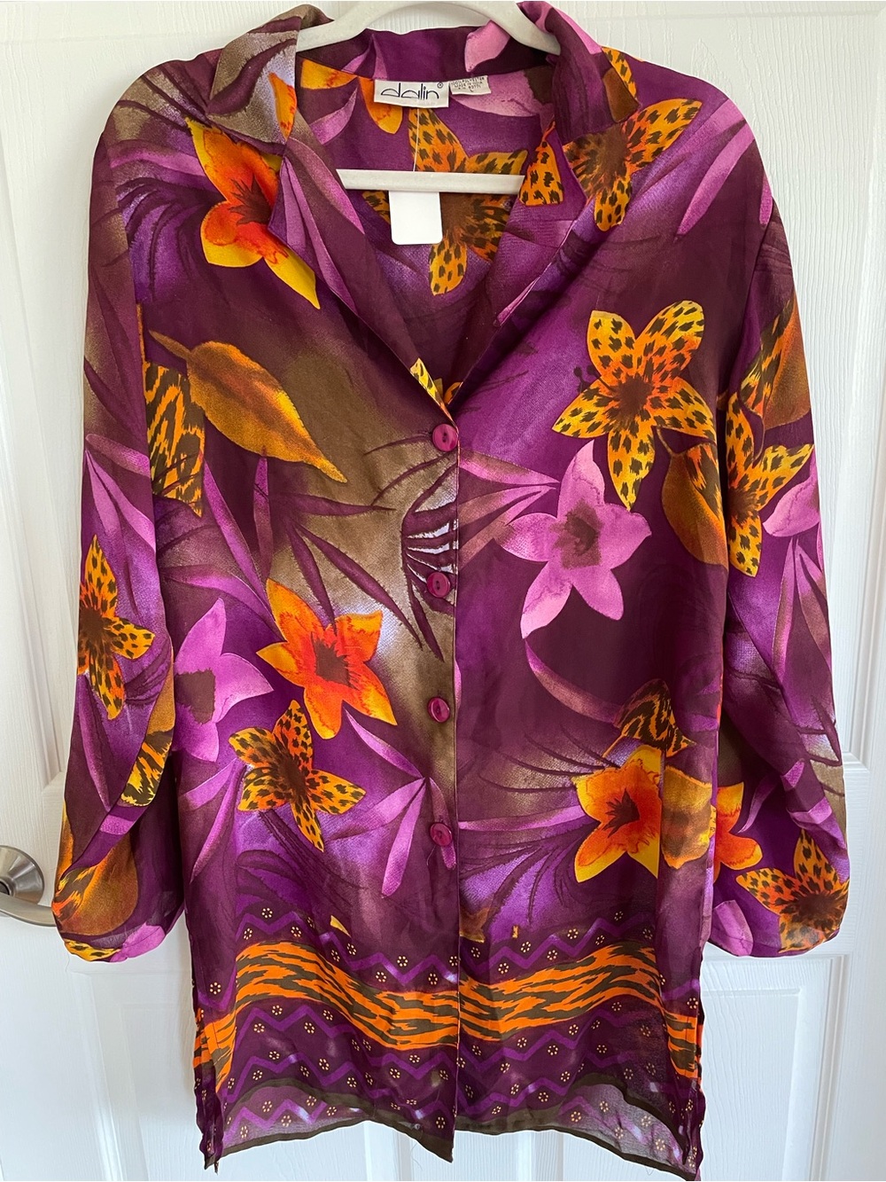 Dalin Fabulous Purple Floral Button-Front Tunic Size L